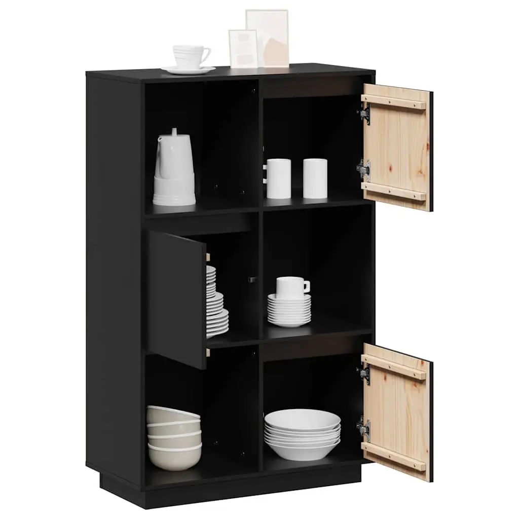 Black Solid Pine Highboard Storage Cabinet