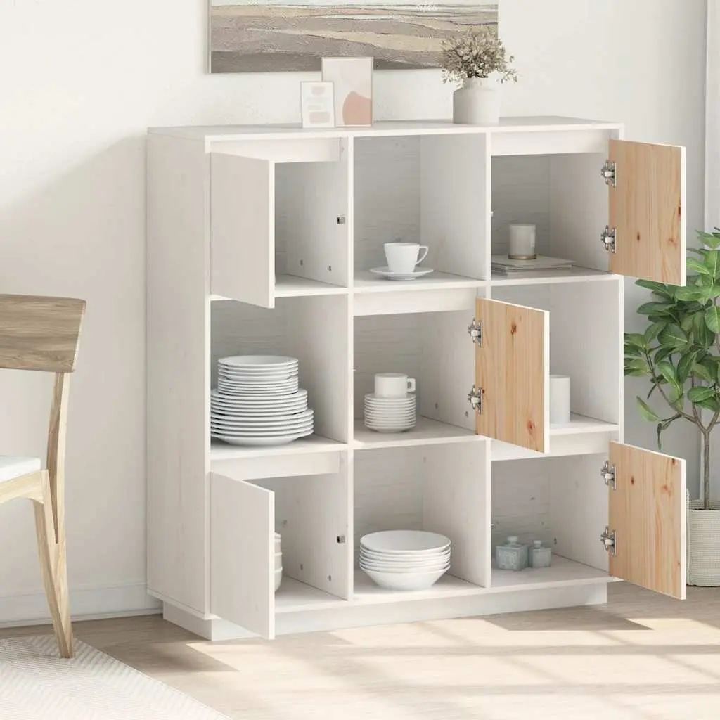 Highboard Cabinet White 5-Door Storage Sideboard Buffet Solid Pine Wood