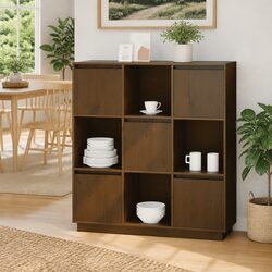Charming 5-Door Highboard Storage Cabinet in Brown