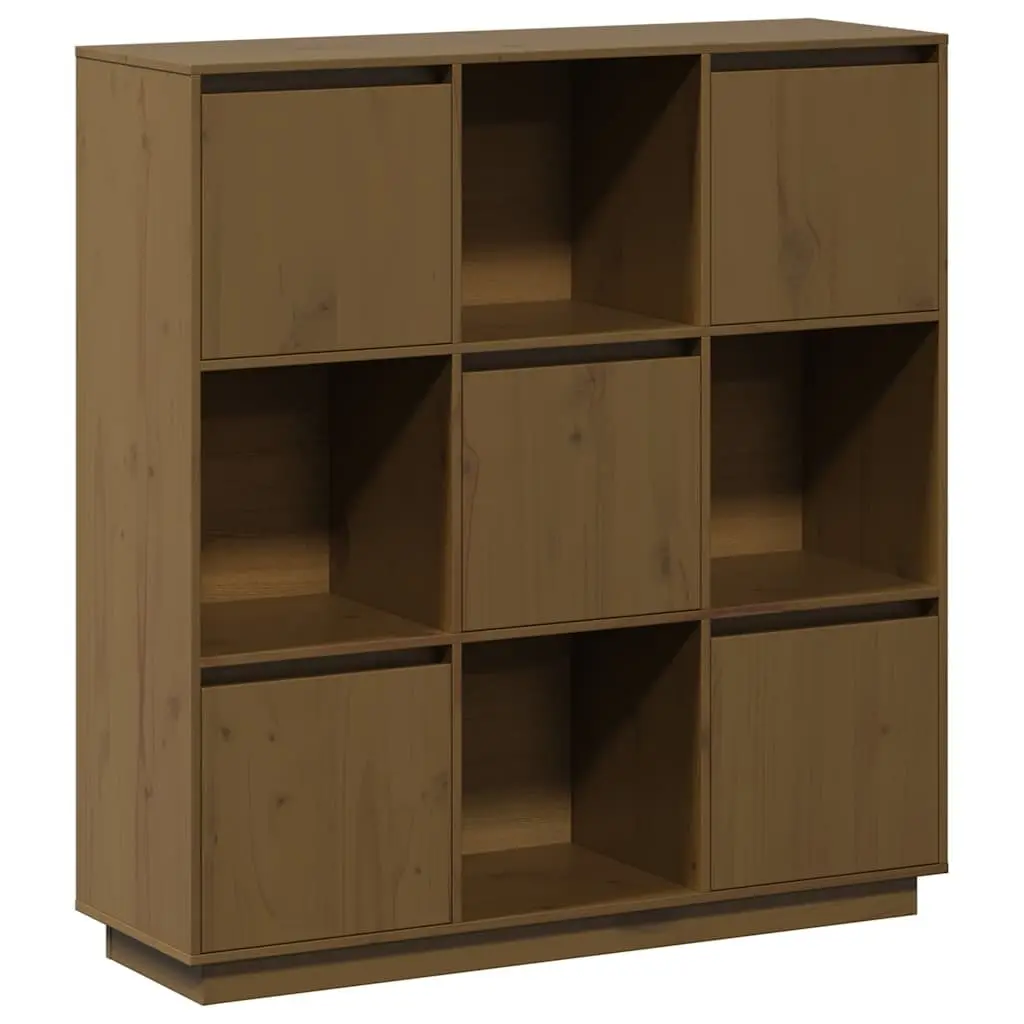 Highboard Storage Cabinet with 5 Doors Brown Solid Pine Wood Modern Furniture