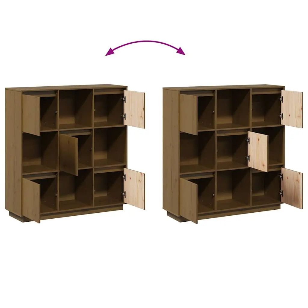 Highboard Storage Cabinet with 5 Doors Brown Solid Pine Wood Modern Furniture