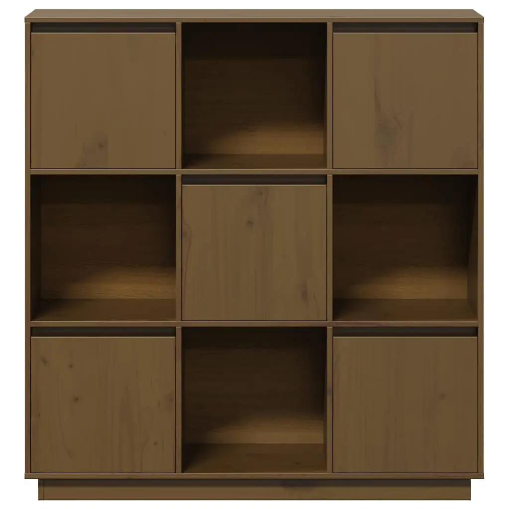 Highboard Storage Cabinet with 5 Doors Brown Solid Pine Wood Modern Furniture