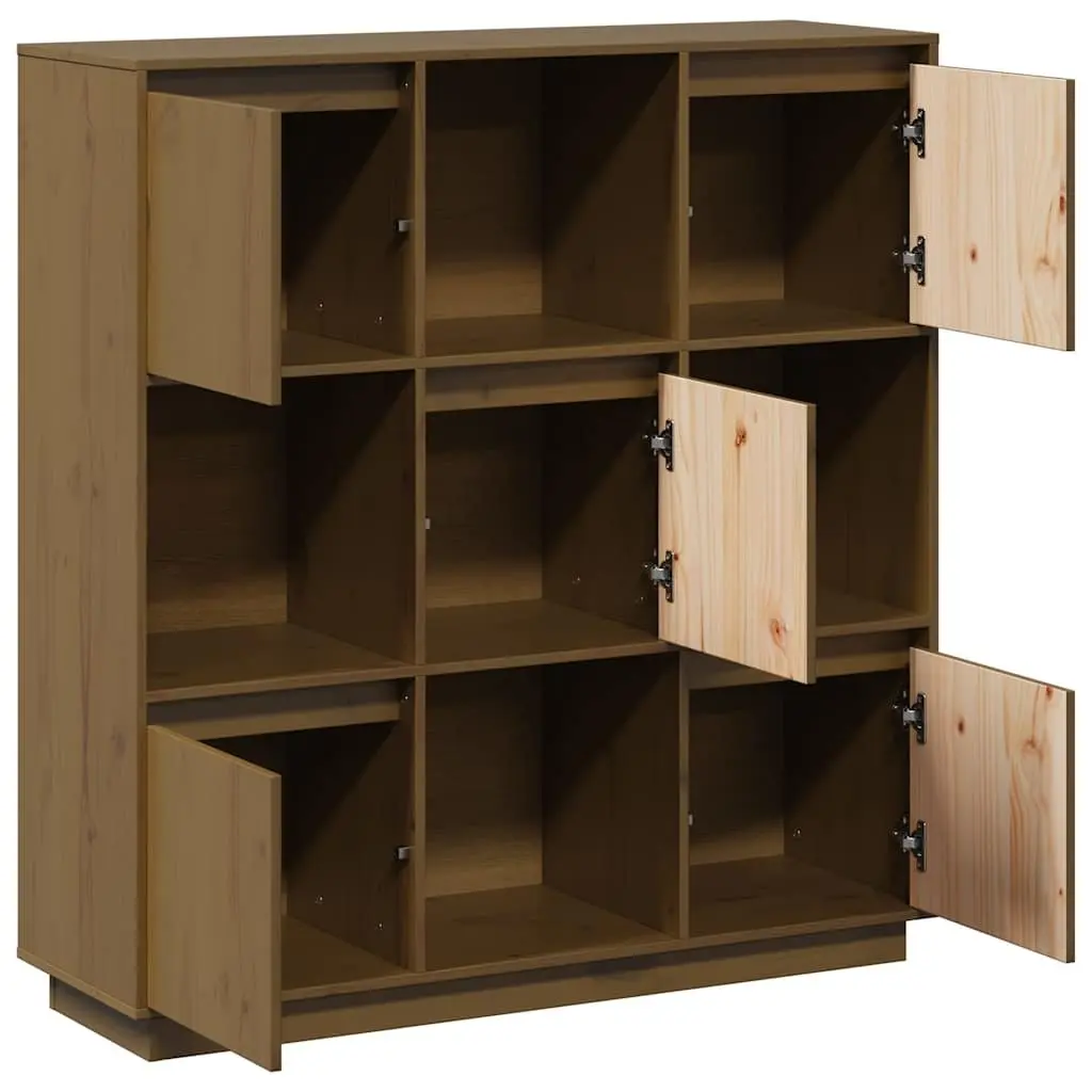 Highboard Storage Cabinet with 5 Doors Brown Solid Pine Wood Modern Furniture