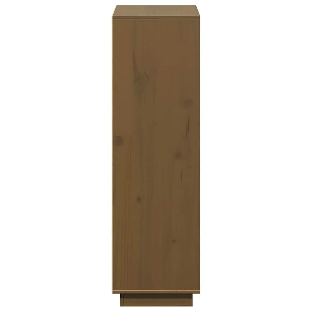 Highboard Storage Cabinet with 5 Doors Brown Solid Pine Wood Modern Furniture