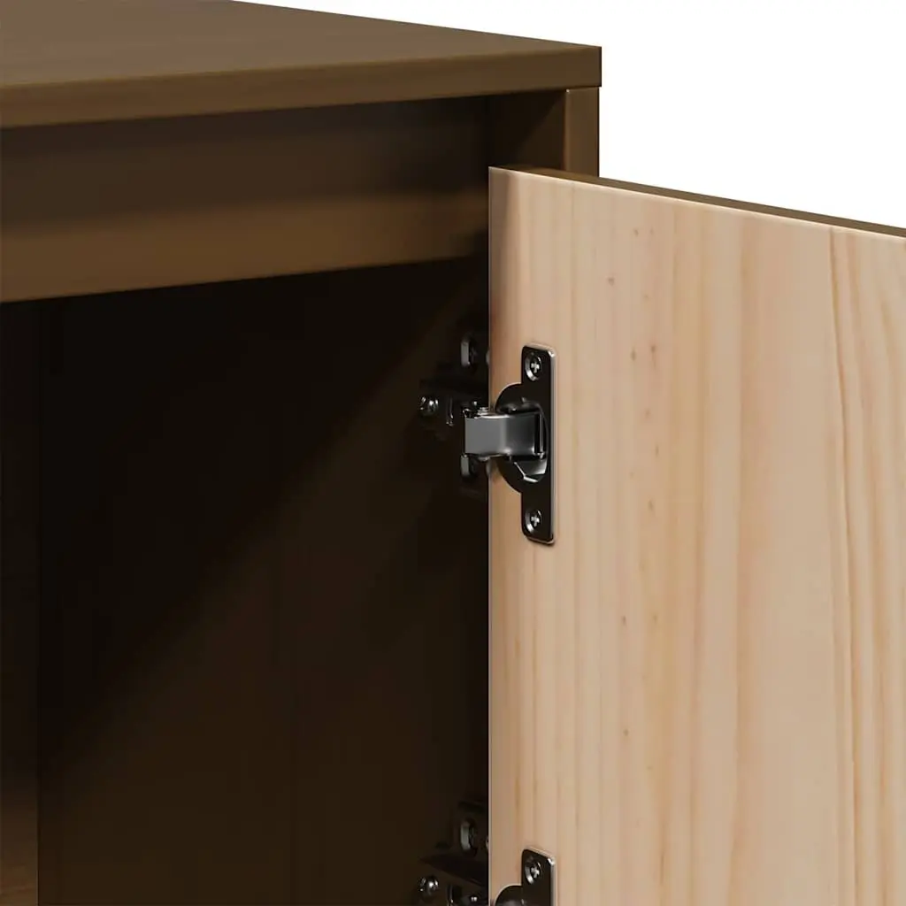 Highboard Storage Cabinet with 5 Doors Brown Solid Pine Wood Modern Furniture