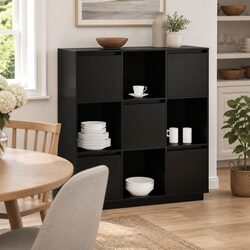 Black Solid Wood Highboard 110.5x35x117 cm with 5 Doors