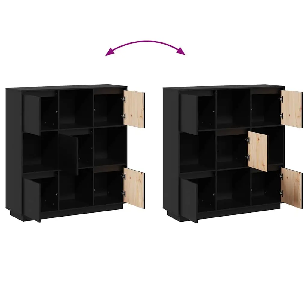 Black Solid Wood Highboard 110.5x35x117 cm with 5 Doors