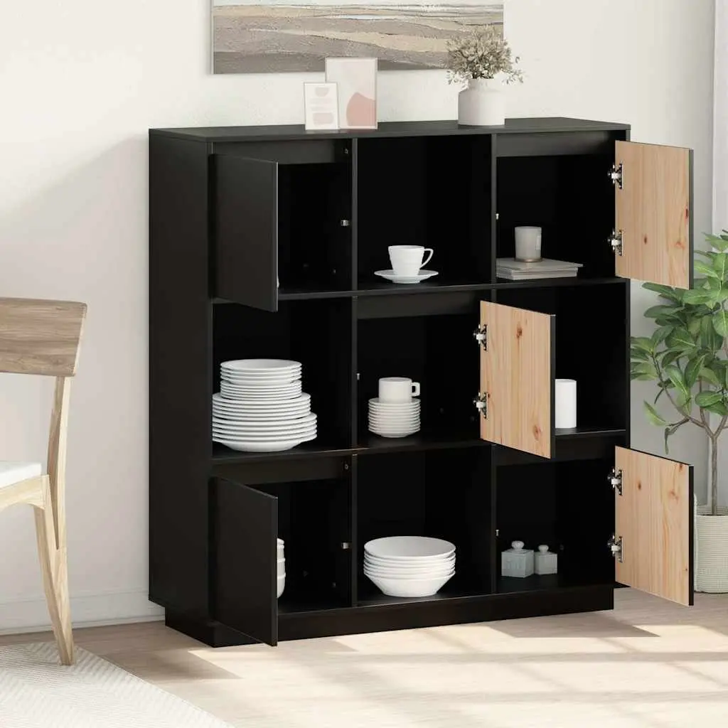 Black Solid Wood Highboard 110.5x35x117 cm with 5 Doors