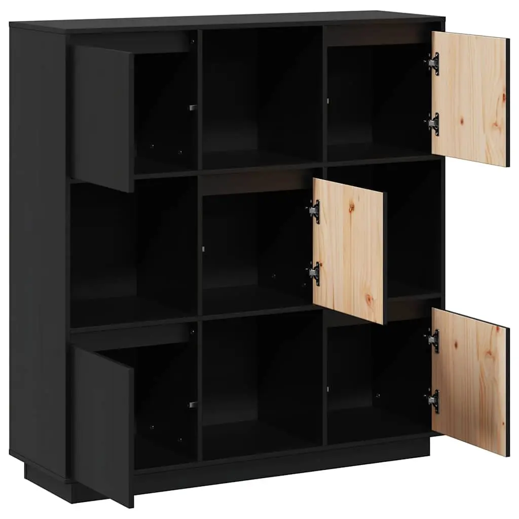 Black Solid Wood Highboard 110.5x35x117 cm with 5 Doors