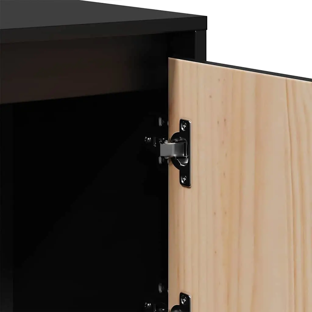 Black Solid Wood Highboard 110.5x35x117 cm with 5 Doors