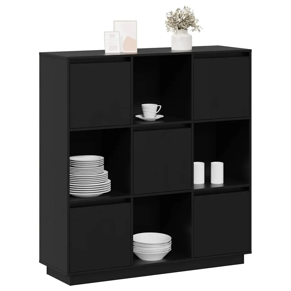 Black Solid Wood Highboard 110.5x35x117 cm with 5 Doors