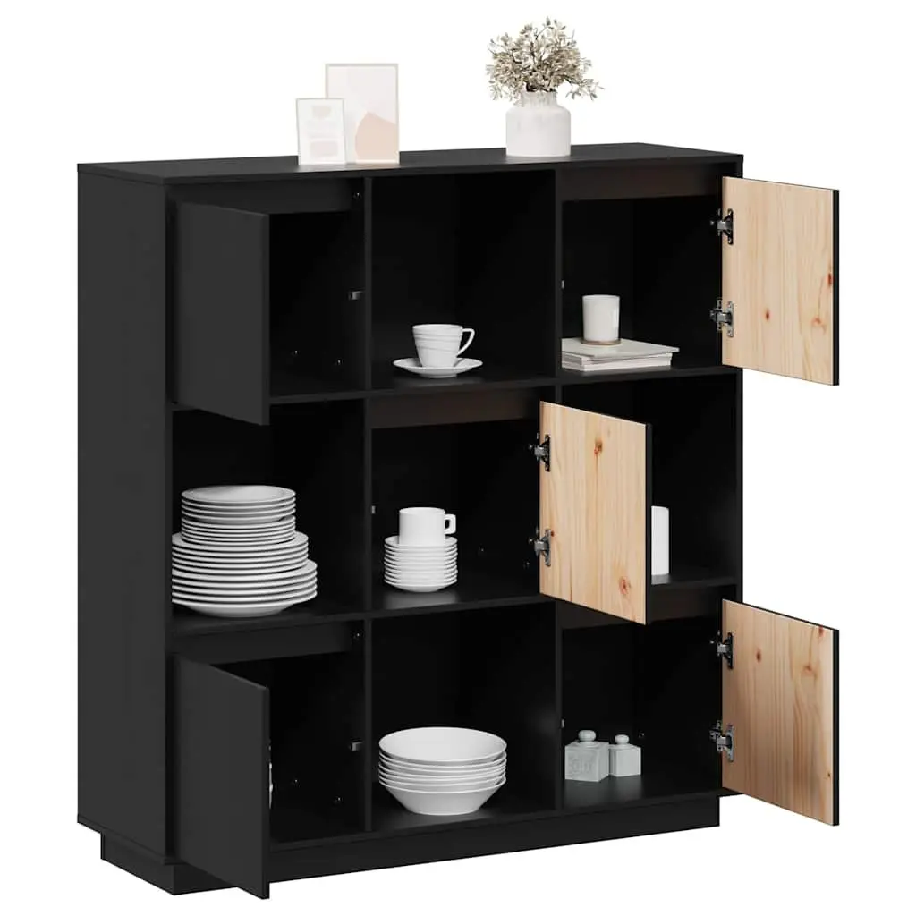 Black Solid Wood Highboard 110.5x35x117 cm with 5 Doors