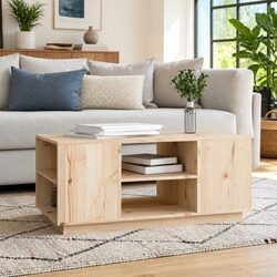 Solid Pine Wood Coffee Table with Storage Compartments