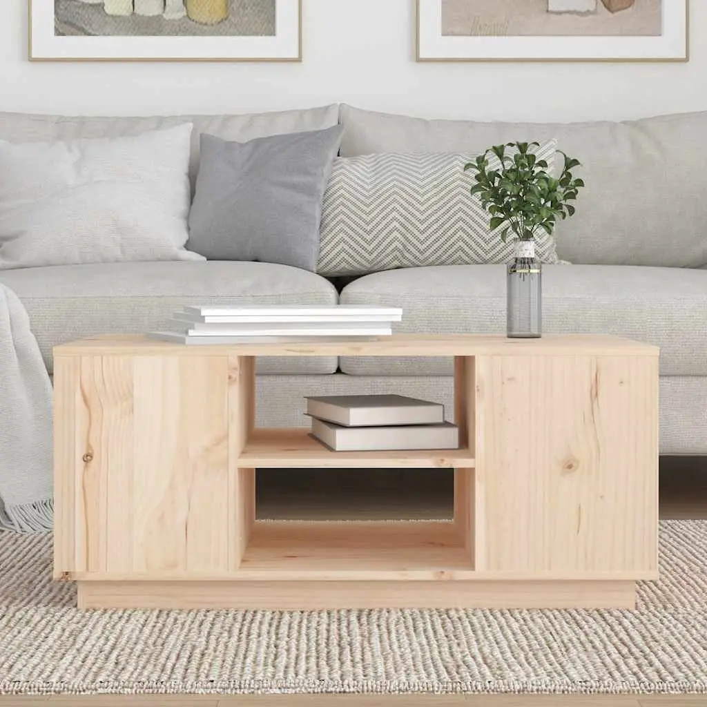 Solid Pine Wood Coffee Table with Storage Compartments