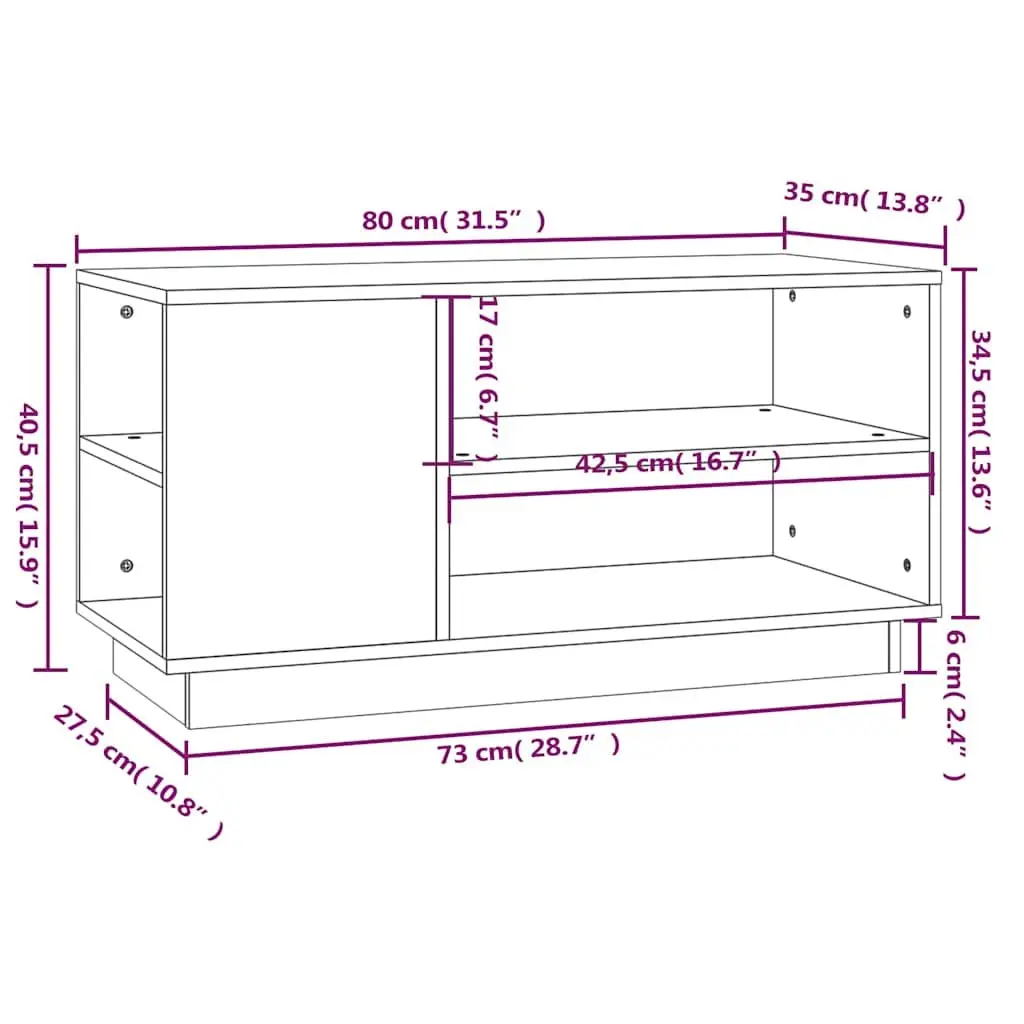 Brown Wooden TV Cabinet with Shelves 80x35x40.5 cm