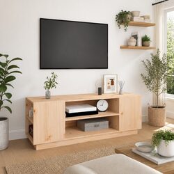 Warm Brown Solid Pine TV Cabinet for Living Spaces