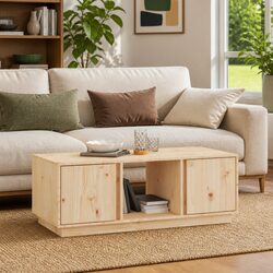 Rustic Pine Wood Coffee Table with Storage 110x50x40cm