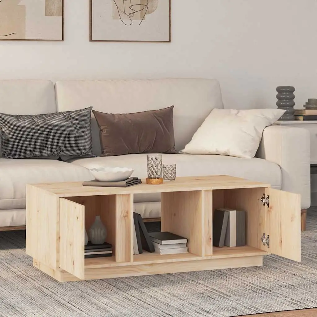 Coffee Table 110x50x40cm Solid Pine Wood Storage Compartments Doors Brown