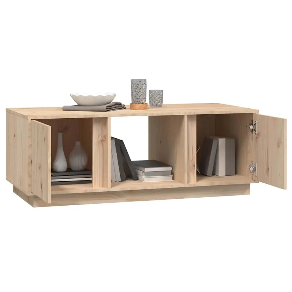 Coffee Table 110x50x40cm Solid Pine Wood Storage Compartments Doors Brown