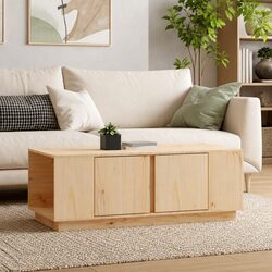 Solid Pine Wood Coffee Table with Storage Compartments