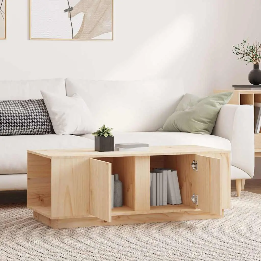 Solid Pine Wood Coffee Table with Storage Compartments