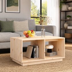 Warm Brown Solid Pine Coffee Table with Storage Compartment
