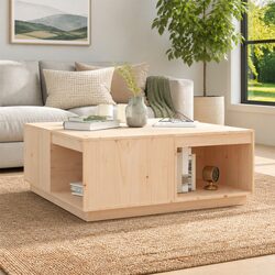 Brown Solid Pine Wood Coffee Table with Storage 100x101x40.5cm