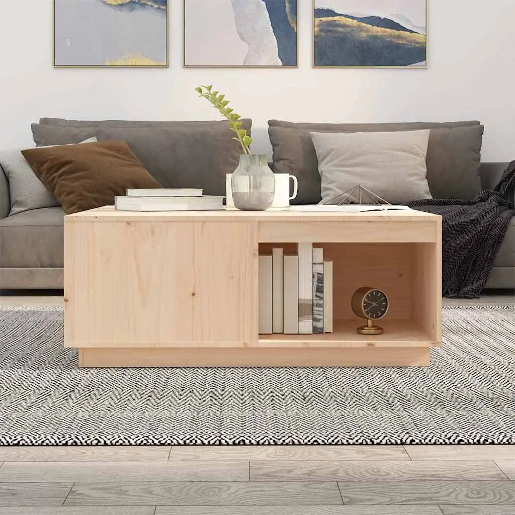 Brown Solid Pine Wood Coffee Table with Storage 100x101x40.5cm