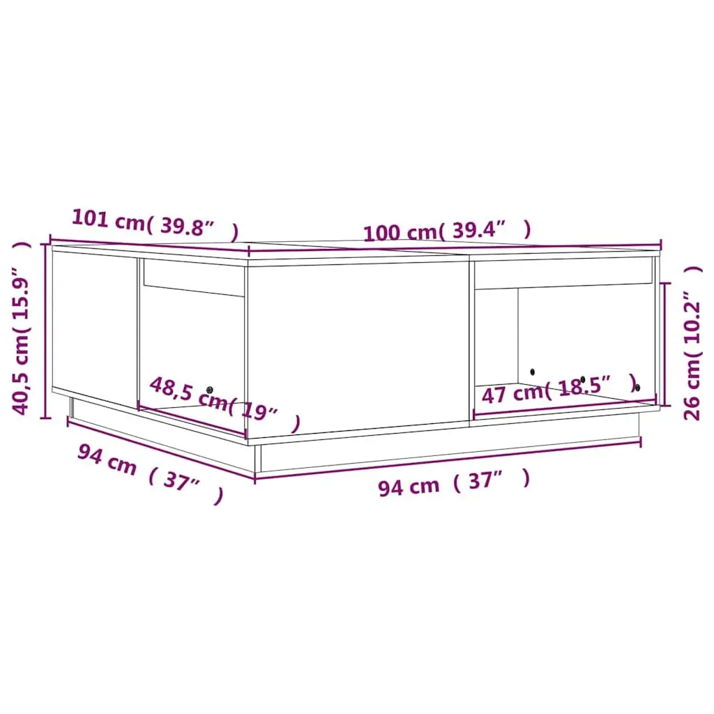 Brown Solid Pine Wood Coffee Table with Storage 100x101x40.5cm