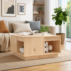 Brown Solid Pine Wood Coffee Table with Storage