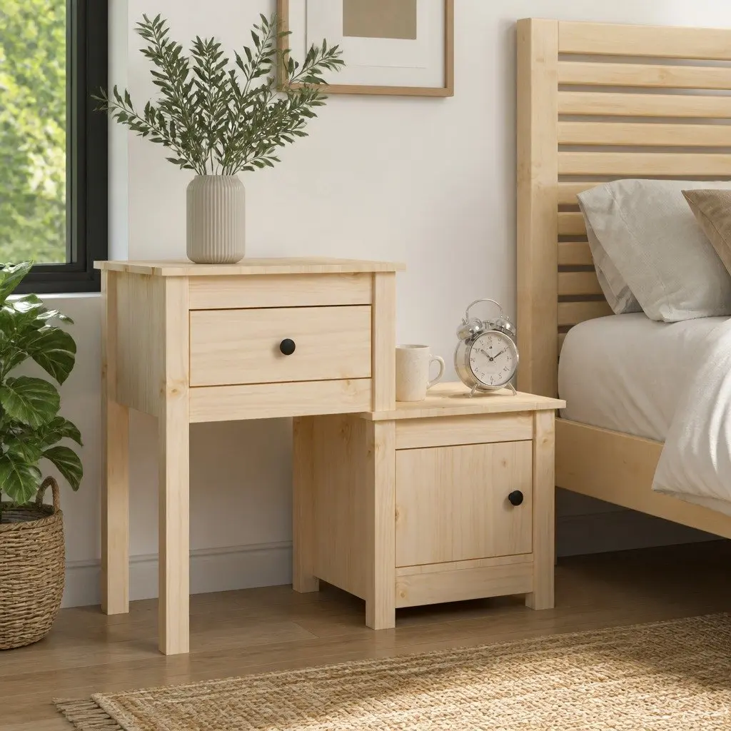 Bedside Cabinet Solid Wood Pine 79.5x38x65.5 cm Storage Nightstand Drawer Door