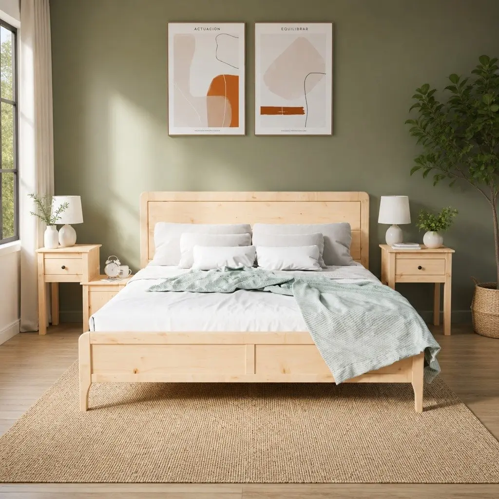 Solid Wood Pine Bedside Cabinets Nightstands with Storage Drawer and Door 2 Piece Set