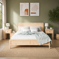 Set of 2 Solid Pine Wood Nightstands with Storage