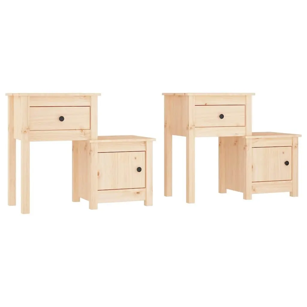 Solid Wood Pine Bedside Cabinets Nightstands with Storage Drawer and Door 2 Piece Set