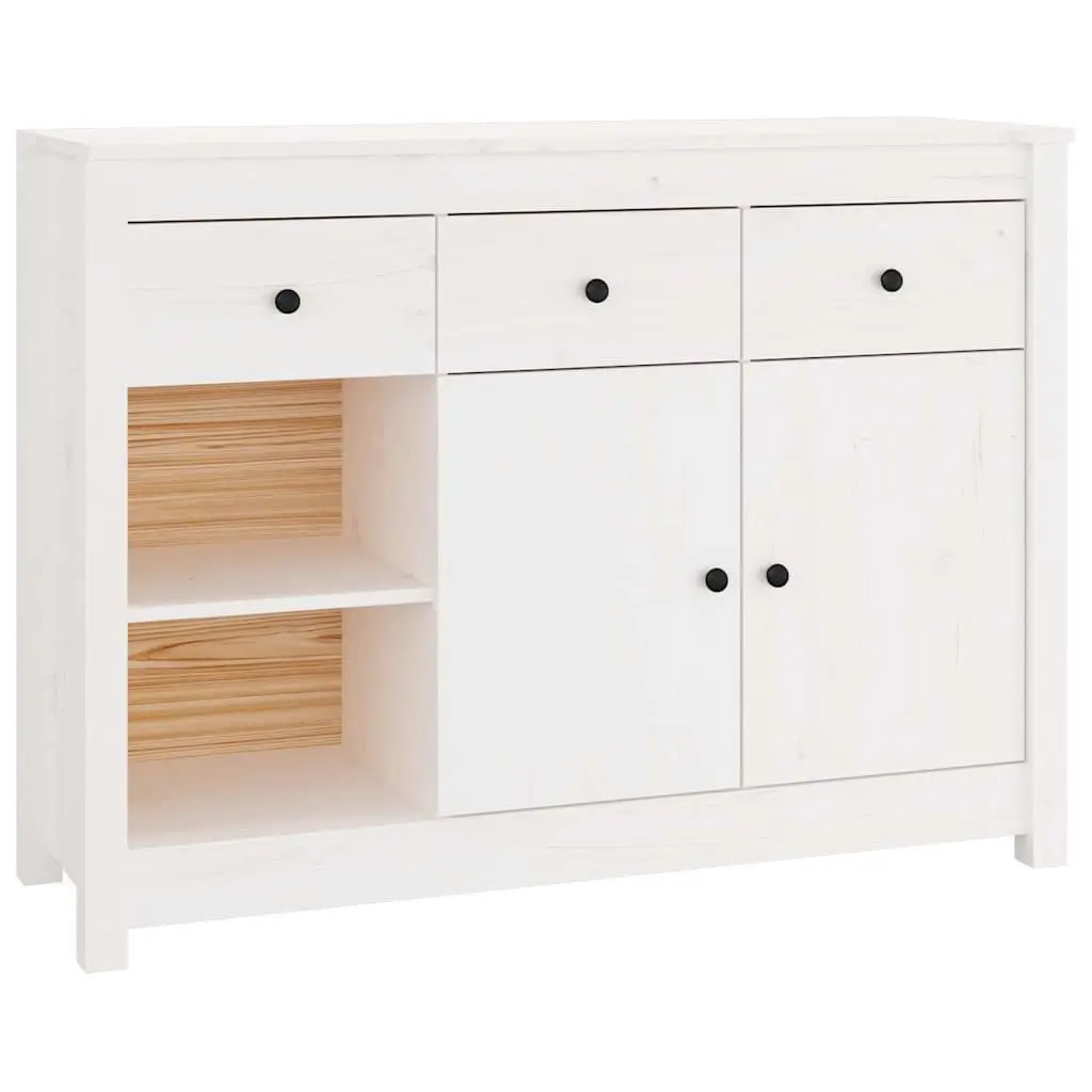 Wooden Sideboard White 100 x 35 x 74 cm Solid Pine Wood 3 Drawers 6 Compartments