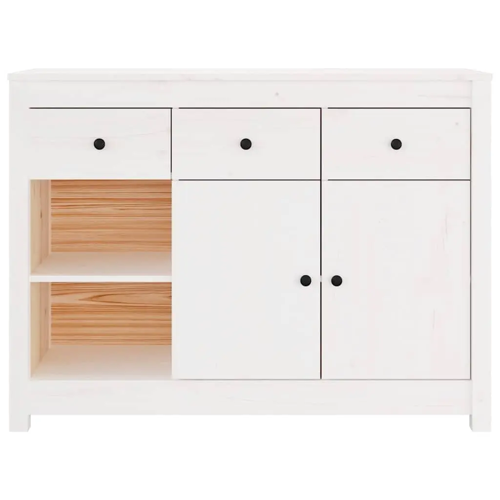 Wooden Sideboard White 100 x 35 x 74 cm Solid Pine Wood 3 Drawers 6 Compartments