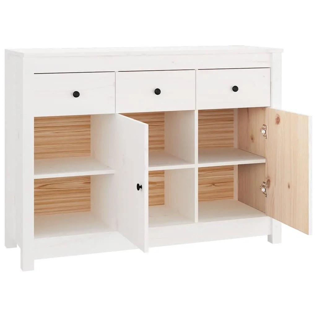 Wooden Sideboard White 100 x 35 x 74 cm Solid Pine Wood 3 Drawers 6 Compartments