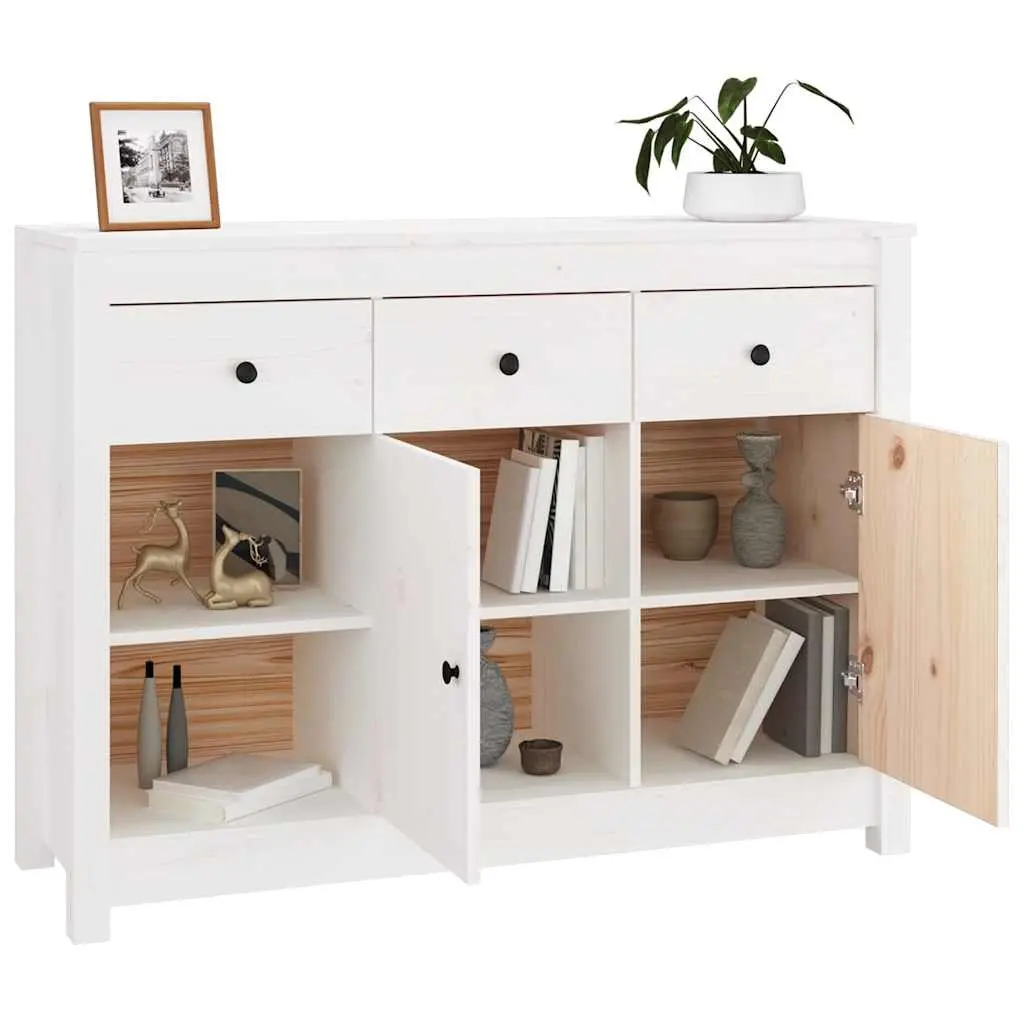Wooden Sideboard White 100 x 35 x 74 cm Solid Pine Wood 3 Drawers 6 Compartments