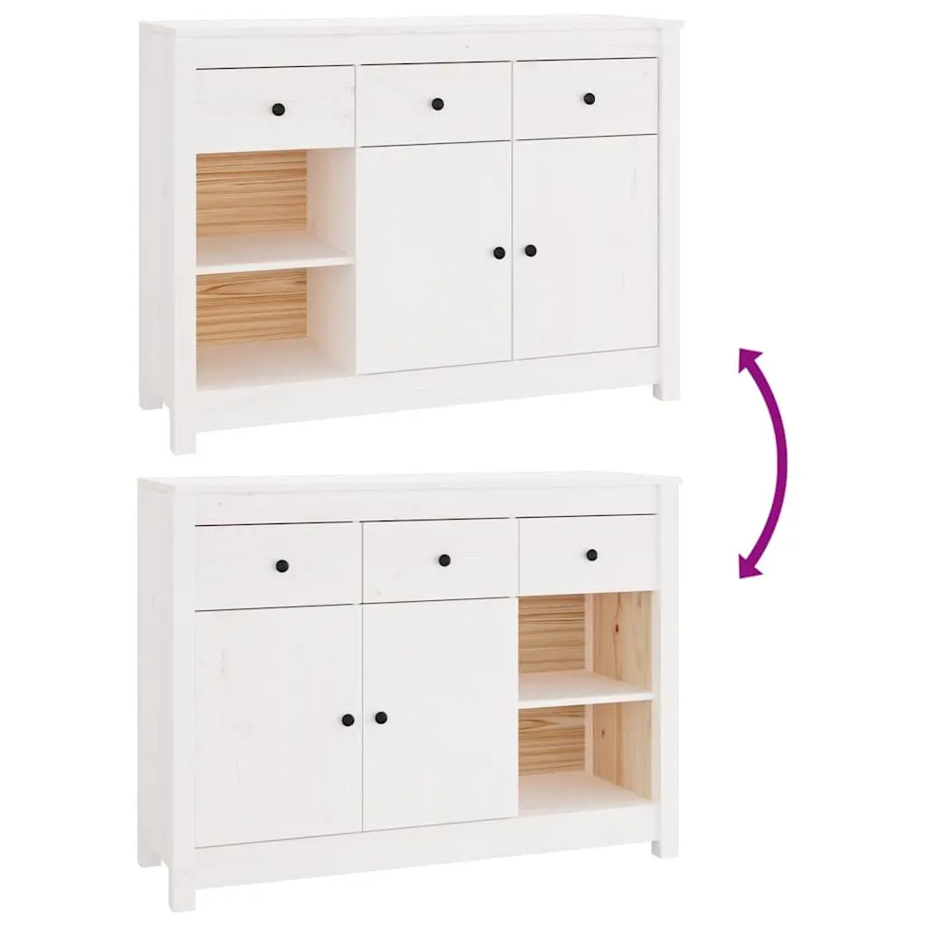 Wooden Sideboard White 100 x 35 x 74 cm Solid Pine Wood 3 Drawers 6 Compartments