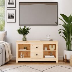 Warm Solid Pine Wood TV Cabinet with Storage Drawers
