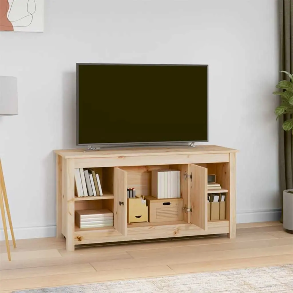 Wooden TV Cabinet Brown 103x36.5x52 cm Storage Unit with Doors Open Shelves Solid Pine