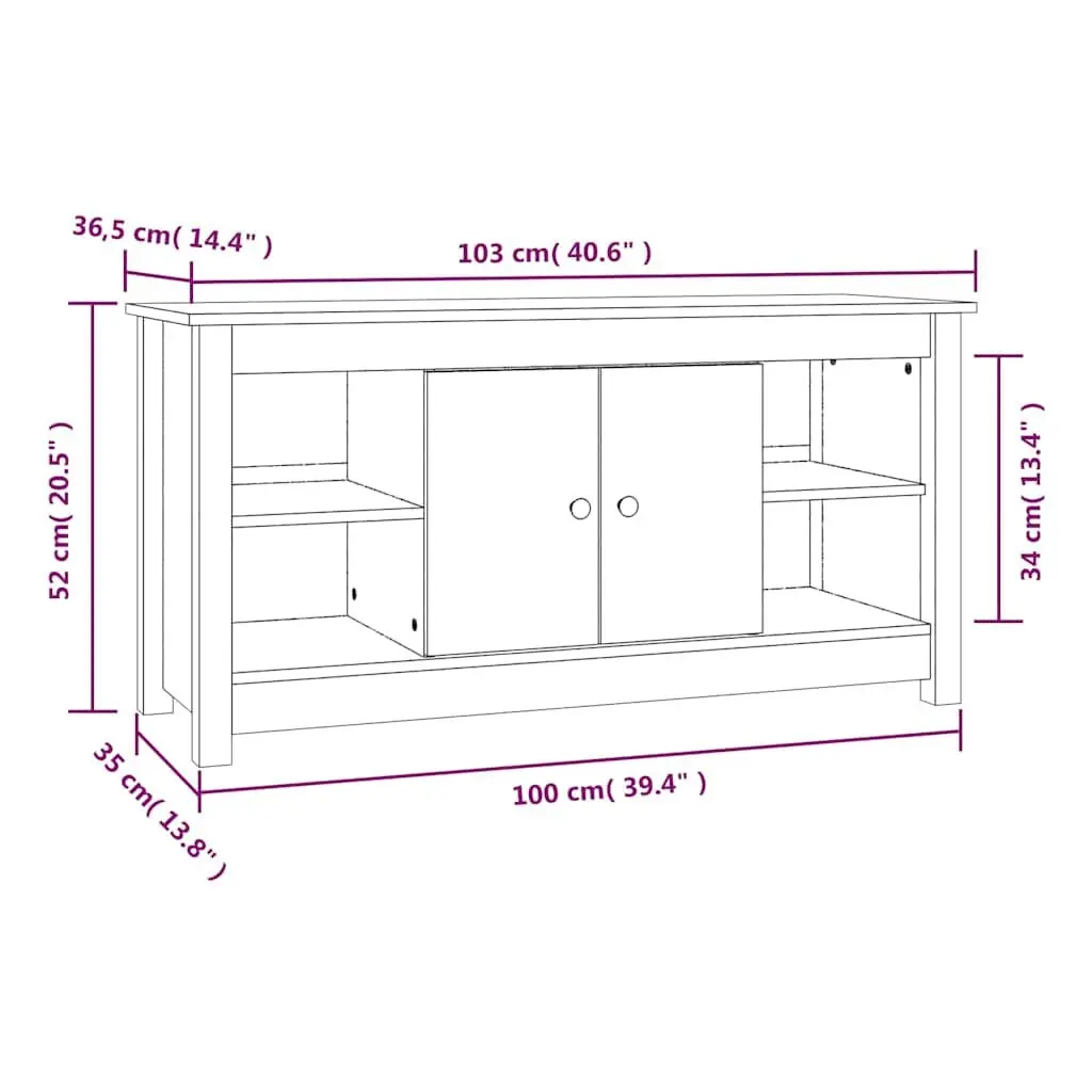 Wooden TV Cabinet Brown 103x36.5x52 cm Storage Unit with Doors Open Shelves Solid Pine