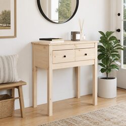 Warm Pine Wood Console Table with 2 Drawers