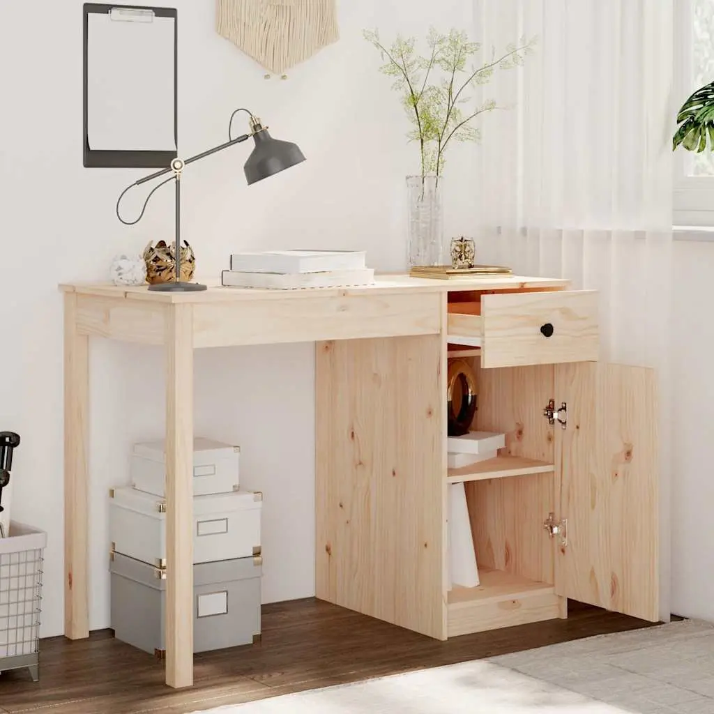 Solid Wood Pine Desk Brown 100x50x75cm Office Study Writing Table