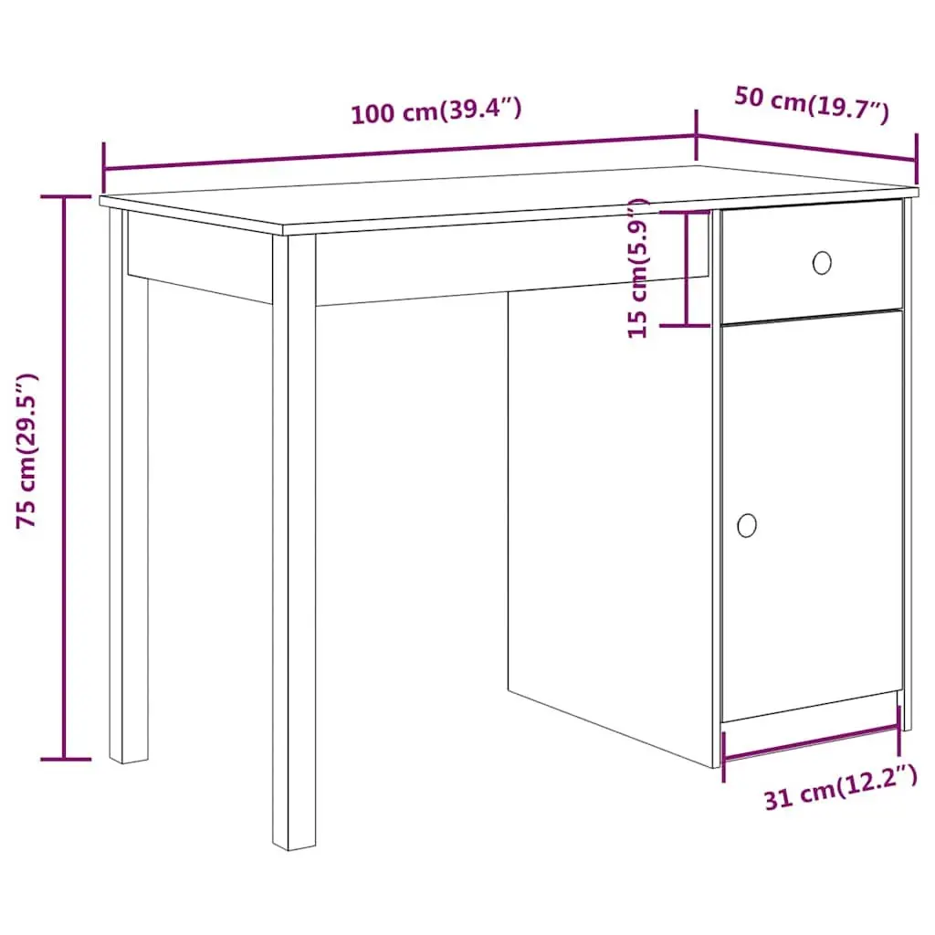 Solid Wood Pine Desk Brown 100x50x75cm Office Study Writing Table