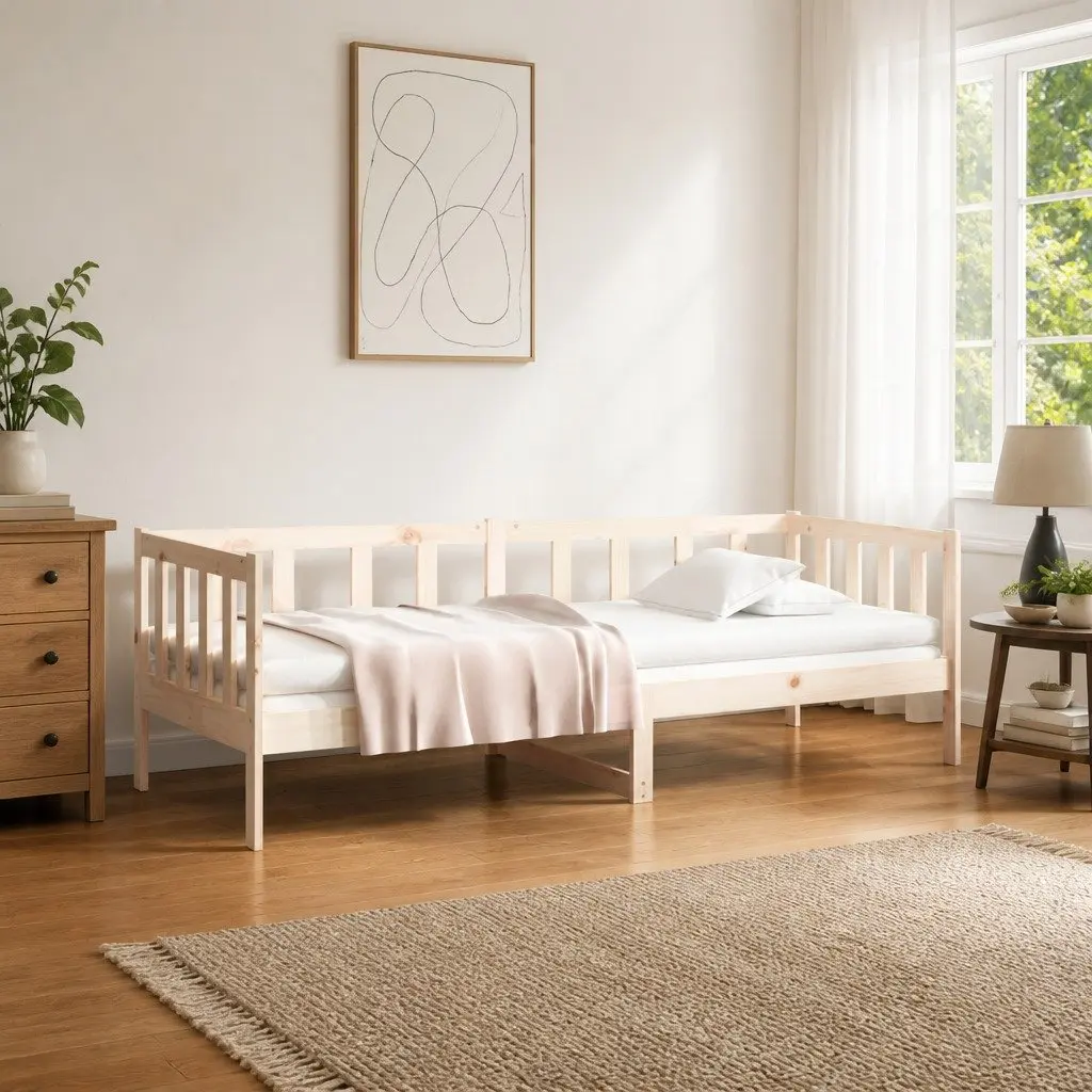 Day Bed Wooden Frame Rustic 90x190 cm Solid Pine Wood