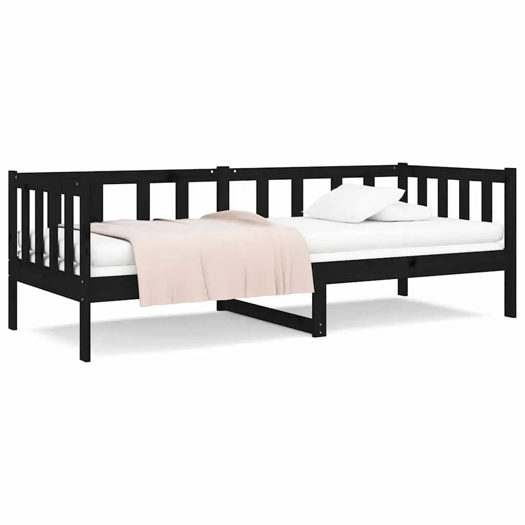 Black Solid Pine Wood Day Bed 90x190cm with Slatted Base