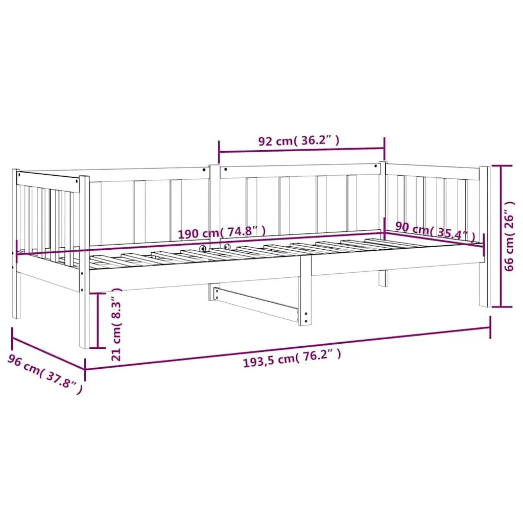 Black Solid Pine Wood Day Bed 90x190cm with Slatted Base