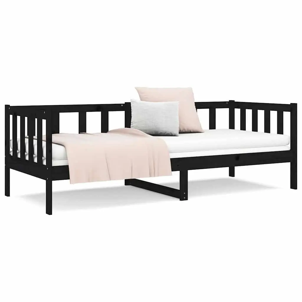 Black Solid Pine Wood Day Bed 90x190cm with Slatted Base