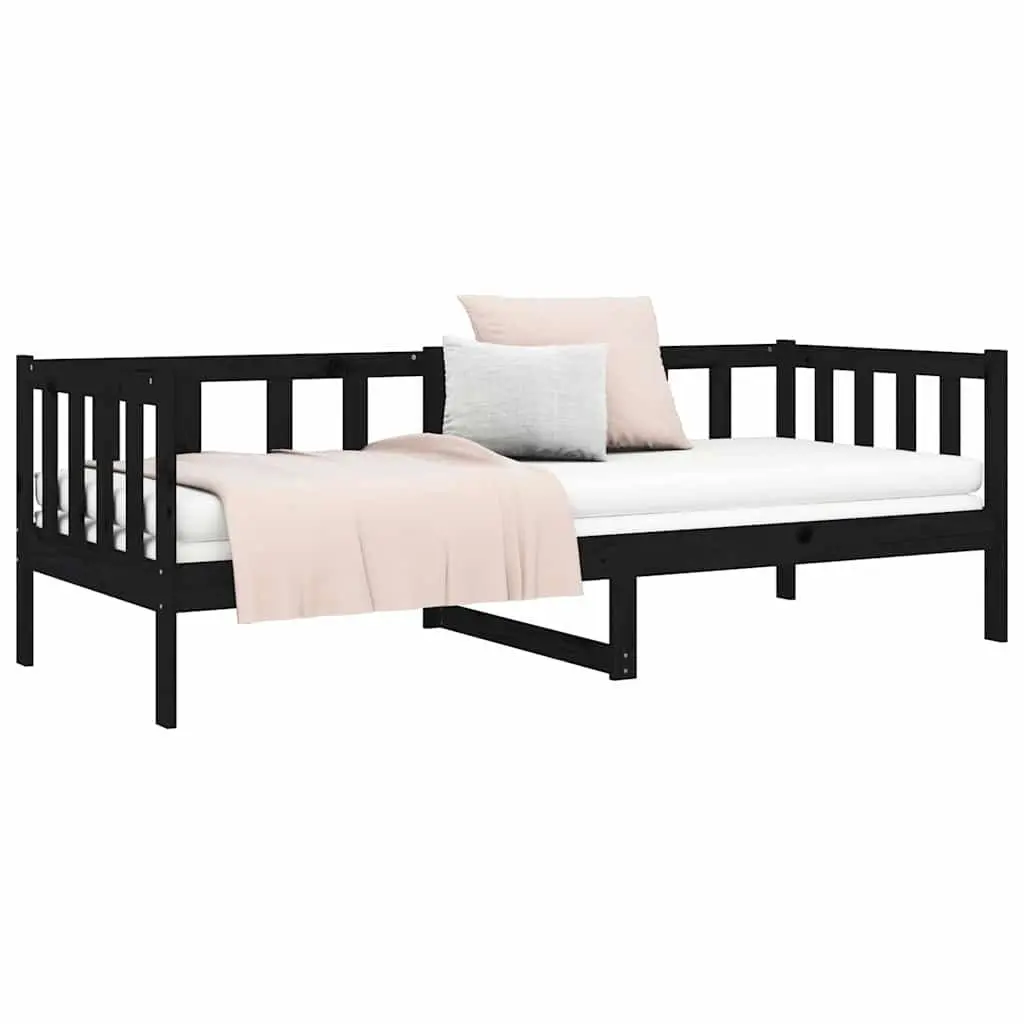Black Solid Pine Wood Day Bed 90x190cm with Slatted Base